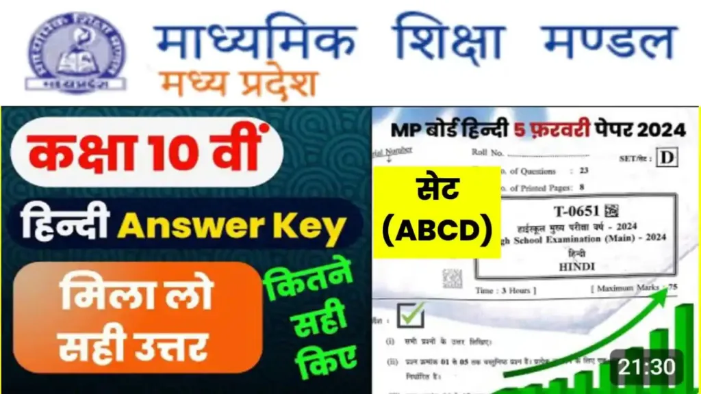 MP Board 10th 12th Hindi Answer Key Pdf Download Set (A,B,C,D)